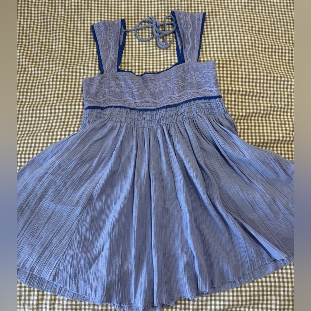 Free People lace edge mini dress in baby blue size large